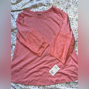 Croft & Barrow Pink Blouse with Lace Sleeves